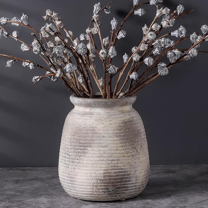Ceramic Flower Vase, 7.48" Rustic Vases Home Decor Farmhouse Vintage Pampas Decorative Pottery Clay Vases for Table Living Room Bookshelf Entryway Kitchen Bathroom Bedroom