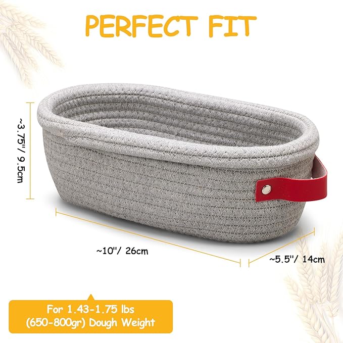 Banneton Bread Proofing Basket - Cotton Oval Banneton Basket Set of 2 Sourdough Proofing Baskets Round Proofing Bowls Handmade Rattan Baskets and Liners