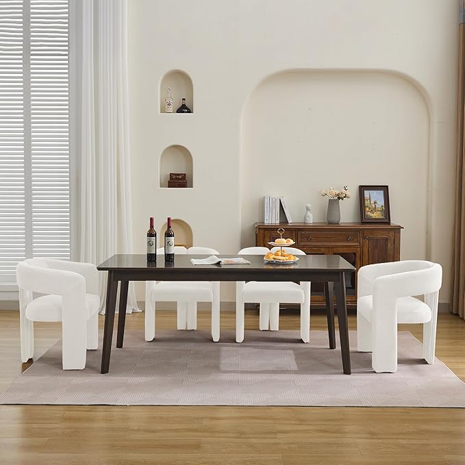 Modern Barrel Dining Chairs Set of 4, Upholstered Linen Dining Room Chair with Wooden Legs, Accent Chairs for Kitchen/Dining Room/Living Room, Beige