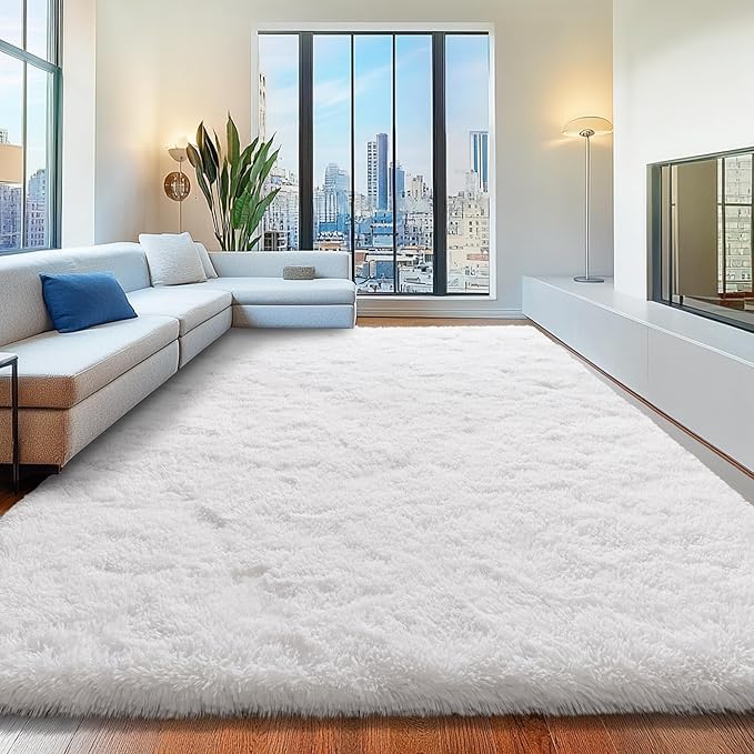 8x10 Area Rugs for Living Room, White Fluffy Shaggy Rug Soft Carpets, Big Rugs for Bedroom Nursery Kids Room Dorm Home Decor Aesthetic