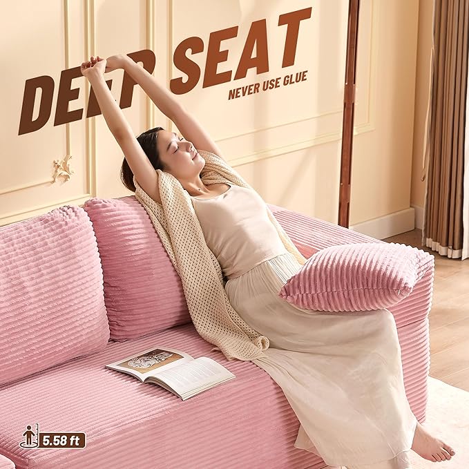 138" Modular Sofa Memory Foam Sectional Couches for Living Room, Sleeper Sofa Bed, Corduroy, Pink