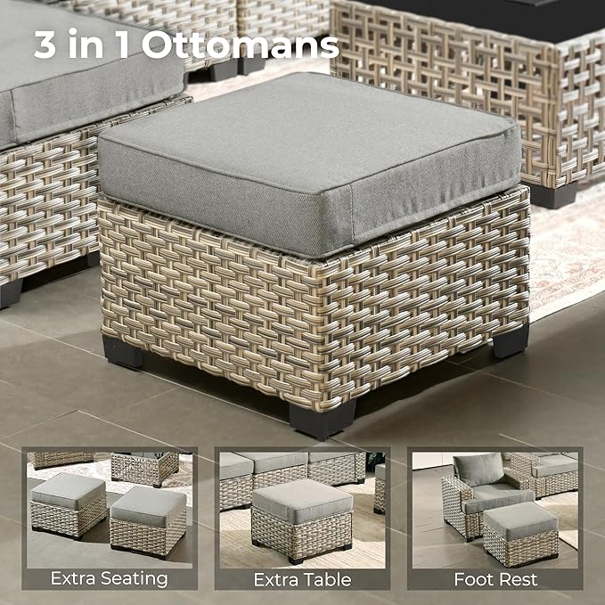 HOOOWOOO Outdoor Sectional Patio Furniture Set,8 Pieces Wicker Conversation Sets,Extra Deep Out Door Sofa Outside Furniture Couch with Swivel Chairs Ottoman,Charcoal Gray
