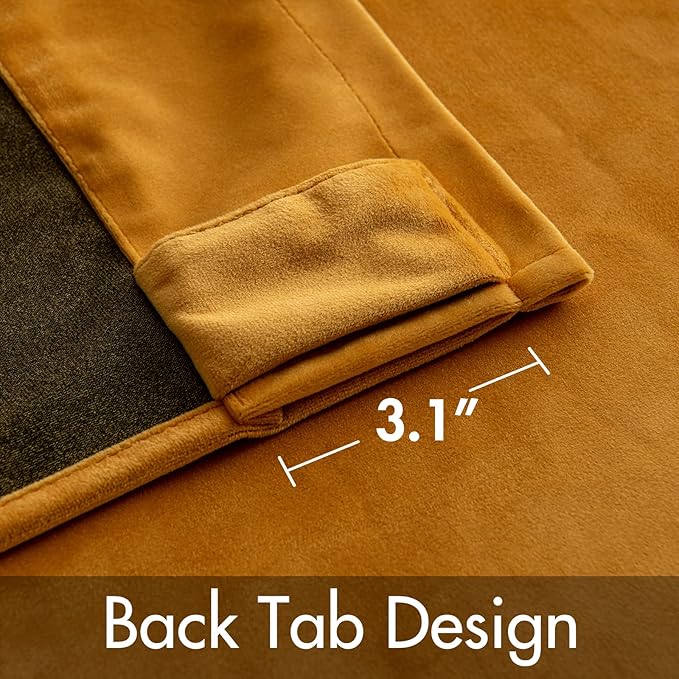 MIULEE Velvet Curtains 96 inches 2 Panels - Luxury Blackout Curtains for Bedroom Living Room Thermal Insulated Fall Decor Super Soft Window Drapes Rod Pocket & Back Tab, Mustard Yellow