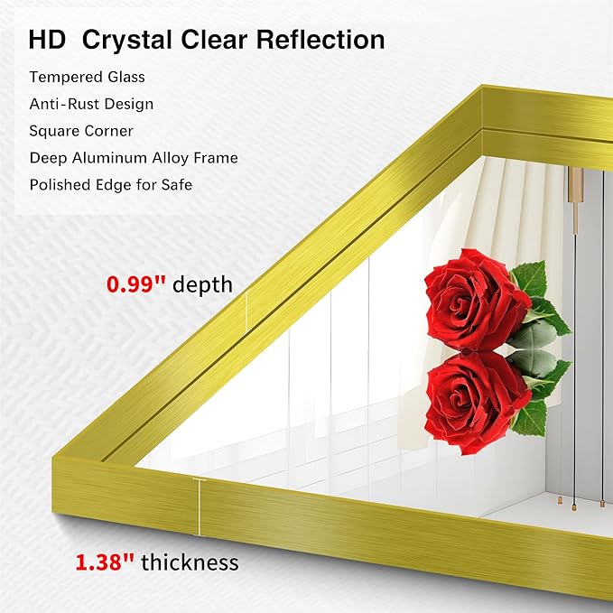 Gold Bathroom Mirror, 72x30 Inch Rectangular Framed Mirror, Large Wall Mounted Bathroom Vanity Mirror Over Sink for Bedroom,Restroom, Living Room, Hangs Vertically or Horizontally