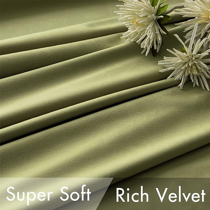 MIULEE Velvet Curtains 96 inches 2 Panels - Luxury Room Darkening Curtains for Bedroom Living Room Thermal Insulated Super Soft Window Drapes Rod Pocket & Back Tab, Moss Green, W52 x L96 inches
