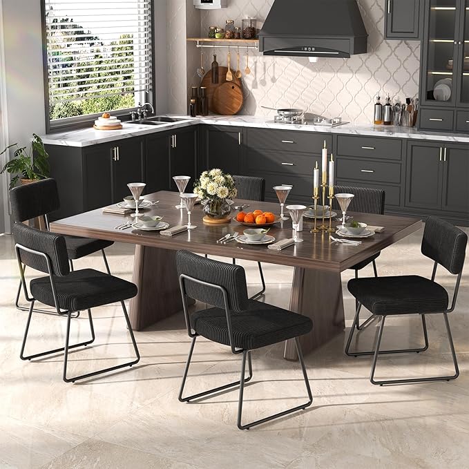 Velvet Dining Chairs Set of 4, Upholstered Dining Room Kitchen Chair with Thick Cushion, Soft Backrest, Metal Legs, Mid Century Modern Accent Side Chair for Home Living Room Bedroom, Black