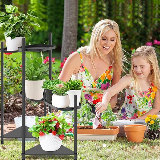 3 Tier Plant Stand Indoor Tall, Black Corner Tiered Plant Stand for Indoor Multiple Plants, Metal Flower Pot Stands Outdoor Holders Plant Shelf Display Rack for Balcony Living Room Garden
