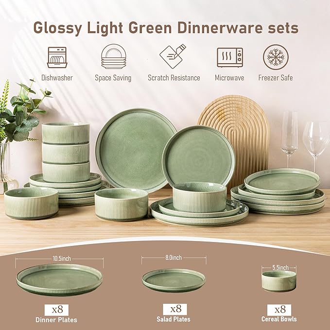 GBHOME Stoneware Dinnerware Sets for 8,Round Reactive Glaze Ceramic Plates and Bowls Set,Highly Scratch Resistant | Dishwasher & Microwave Safe Dishes Set,Service for 8(24pcs)