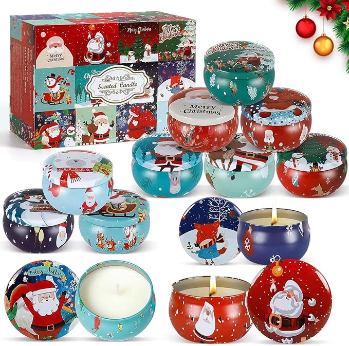 Christmas Scented Candles Gifts Set for Women, 12 Pack 2.5 Oz Candle Set, Natural Soy Wax, Aromatherapy Candles for Birthday, Christmas, Gifts for Her Women