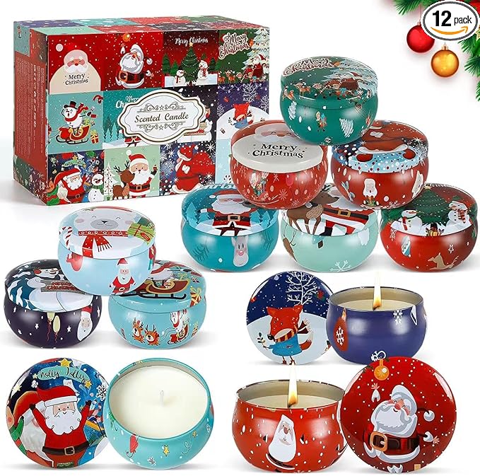 Christmas Scented Candles Gifts Set for Women, 12 Pack 2.5 Oz Candle Set, Natural Soy Wax, Aromatherapy Candles for Birthday, Christmas, Gifts for Her Women