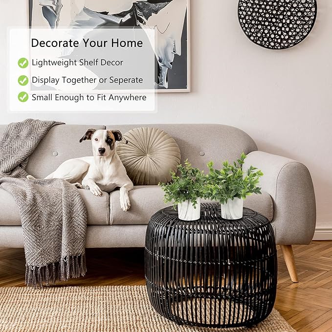 Hollyone Mini Artificial Potted Plants Fake Plants in Marble Pots, 1Pcs Plastic Eucalyptus Greenery Faux Plants for Home Office Desk Room Centerpiece Shelf Décor