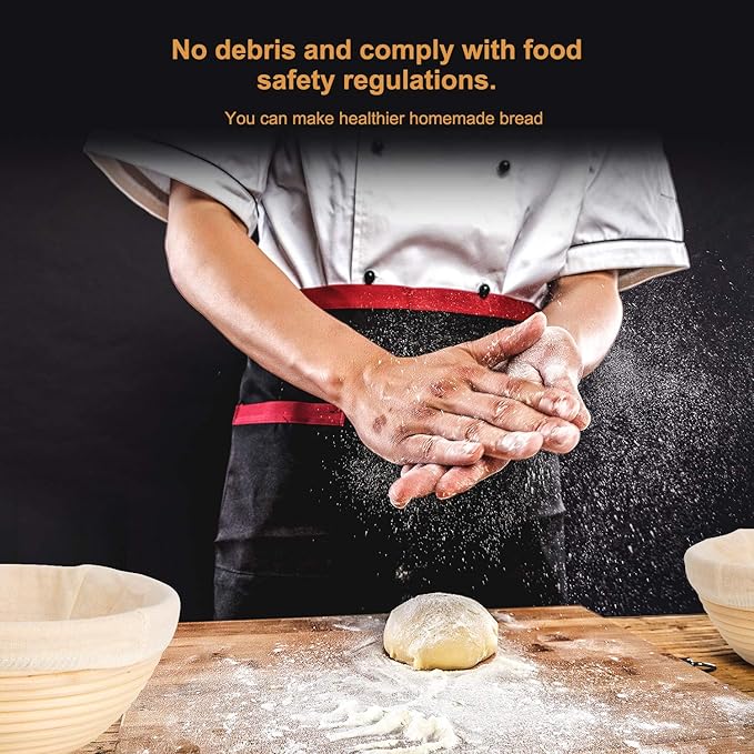 Banneton Bread Proofing Basket - Banneton Basket Set of 2 Pack 7 inch Round Sourdough Proofing Basket with Liner - Handmade Rattan Proofing Rising Bowl for Artisan Bread Making Baking Supplies