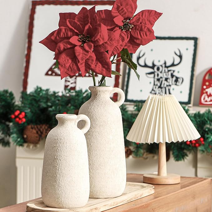 Ceramic Rustic Vase, 12.8" Large Flower Vases Home Decor Pottery Farmhouse Decorative Vase Boho Neutral Pampas Vases for Mantel Entryway Table Living Room Shelf Kitchen