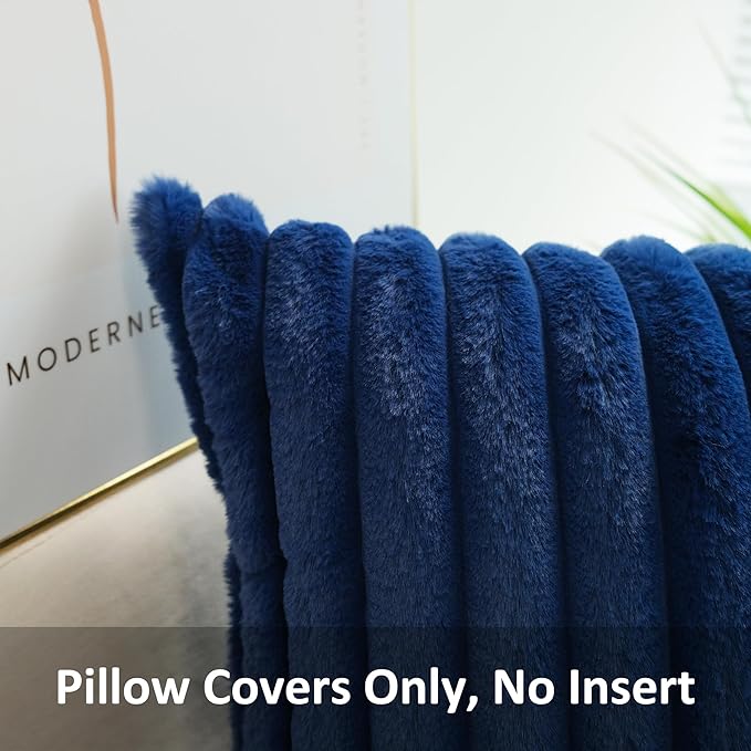 JOJUSIS Pack of 2 Faux Fur Plush Decorative Throw Pillow Covers Couch Cushion Case Soft Pillowcases (Navy Blue, 18 x 18-Inch)