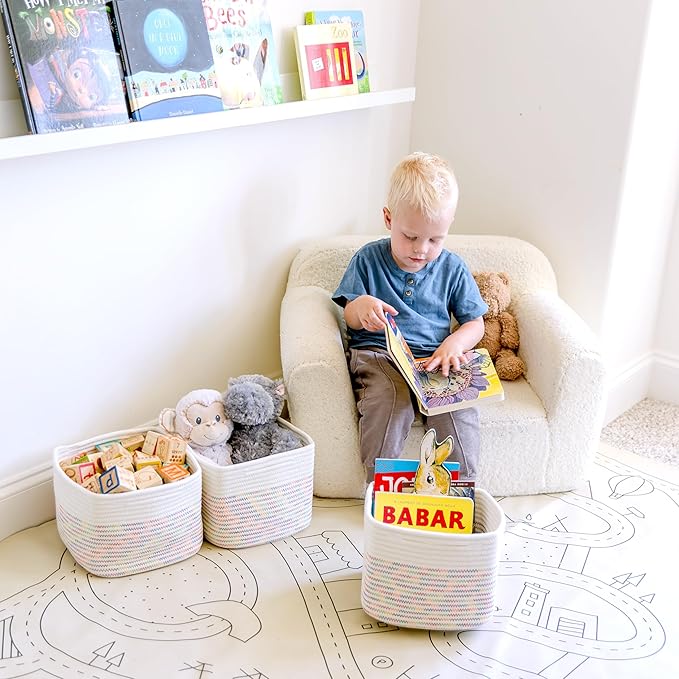 NaturalCozy Storage Cubes 9”x9”x7”Cotton Rope Woven Baskets for Organizing 3-Pack | 9 Inch Cube Storage Bin | Small Basket for Shelf Nursery, Pantry, Decorative Plant, Bathroom Closet, Toy Gift