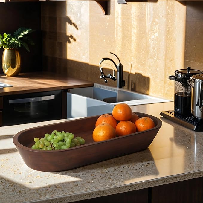 Luxe Designs Wooden Dough Bowl - Natural Acacia Wood - Handmade Decorative Bowls for Home Decor, Bathroom, Kitchen Counter, & More - Rustic Large Wood Dough Bowl for Decor, Cosmetics, and Keys