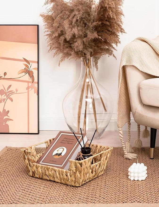 StorageWorks Wicker Basket for Pantry Organizers and Storage, Stackable Water Hyacinth Storage Baskets for Pantry Shelves, 2-Pack