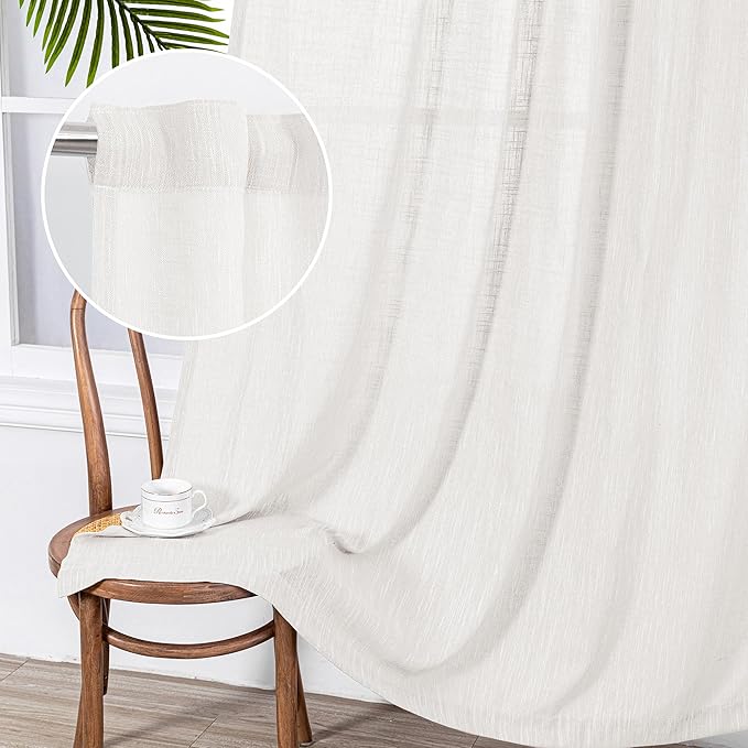 MYSKY HOME Extra Long Curtains for Living Room, Soft Cotton Fabric Boho Window Curtain Drapes Light Filtering Semi Sheer Backdrop Panels, 50 x 102 Inches, Natural, 2 Pieces