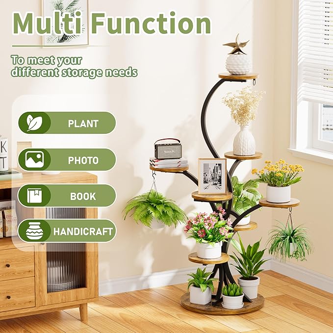 Plant Stand Indoor with Grow Lights - 8 Tiered Corner Plant Shelf Indoor, Tree-Shaped 46.3" Tall Plant Rack Display for Indoor Plants Multiple, Flower Holder for Living Room Patio Balcony Décor