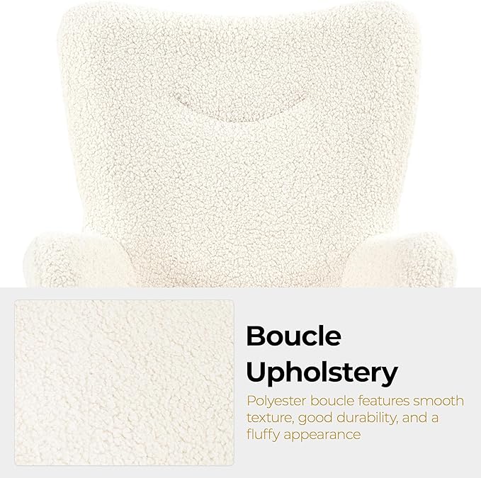 Yaheetech Boucle Accent Chair and Ottoman Set, Sherpa Armchair with Golden Metal Legs, High Back Reading Chair and Footstool for Living Room, Bedroom, Lounge, Ivory