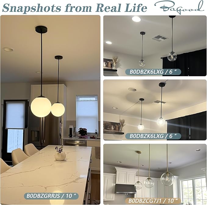 8" Globe Pendant Light Black Mid Century Modern Light Fixture Milk Glass Pendant Light Globe Pendant Lights Kitchen Island Matte Black Finished with Milk Glass Lampshade for Dining Room