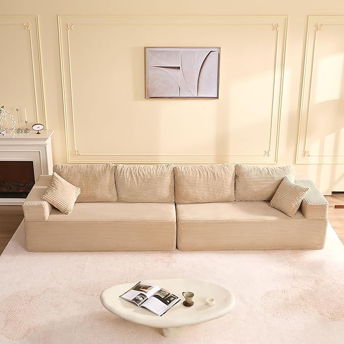138" Modular Sofa Memory Foam Sectional Couches for Living Room, Sleeper Sofa Bed, Corduroy, Camel