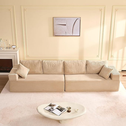 138" Modular Sofa Memory Foam Sectional Couches for Living Room, Sleeper Sofa Bed, Corduroy, Camel