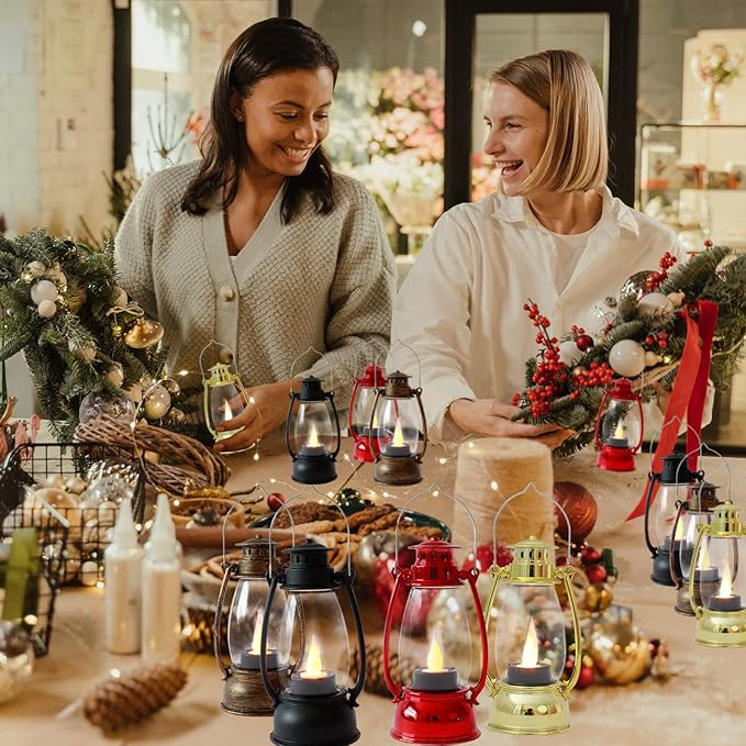 Mini Lanterns 6-Pcs LED Small Lanterns Decorative Indoor Outdoor Hanging Lantern Decorative Candle Lanterns Farmhouse Decor for Weddings Western Camping Party Halloween Christmas Decorations