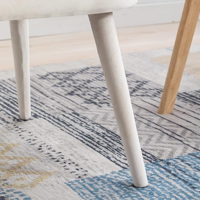 Velvet Dining Chairs Set of 4 Modern Accent Chairs Upholstery Side Chairs with Upholstered Wood Legs for Home Kitchen Living Room, Cream