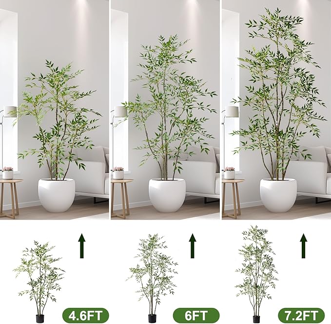 6ft Faux Bamboo Tree Artificial Nandina Tree Artificial Indoor Plants Realistic Fake Potted Tree with 800+ Leaves, Cement Planter - Home Office Decor Perfect for Housewarming Gift Non-Toxic