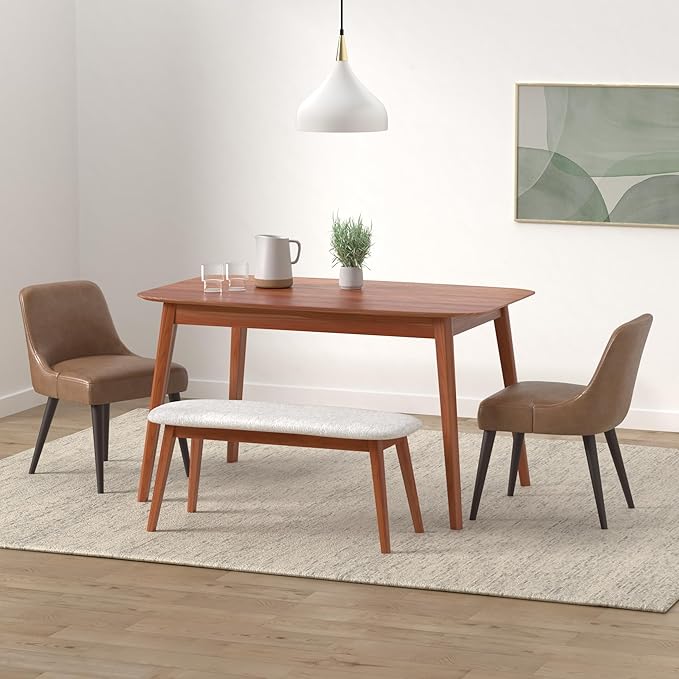 CHITA Mid-Century Modern Dining Chair, Upholstered Fabric Accent Chairs, Set of 2, Retro Brown in PU Leather