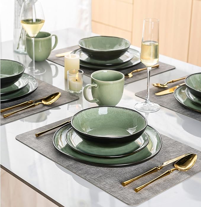 AmorArc Ceramic Dinnerware Sets,Handmade Reactive Glaze Stoneware Plates and Bowls Set,Highly Chip and Crack Resistant | Dishwasher & Microwave Safe Dishes Set,Service for 4 (12pc)