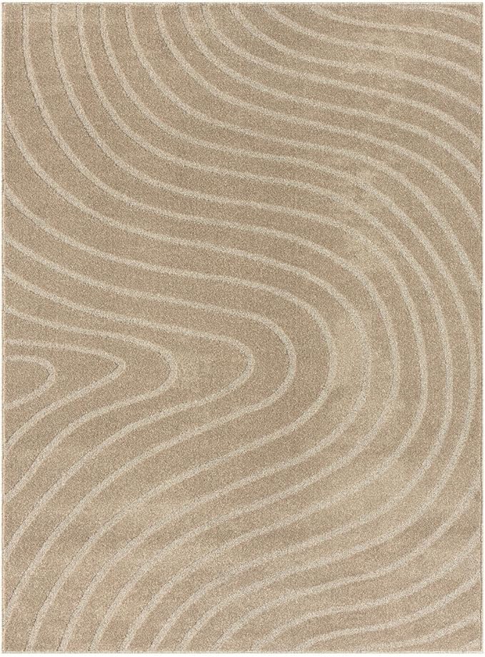 LUXE WEAVERS Modern Geometric Wave Beige 6x9 Area Rug
