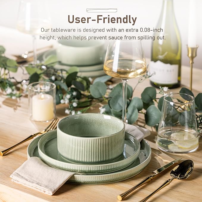 GBHOME Stoneware Dinnerware Sets for 6,Round Reactive Glaze Ceramic Plates and Bowls Set,Highly Scratch Resistant | Dishwasher & Microwave Safe Dishes Set,Service for 6(18Pcs)