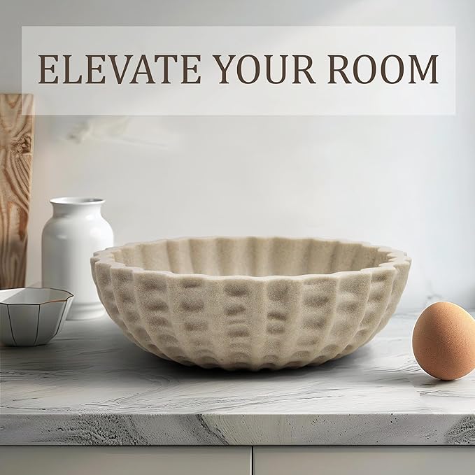 Modern Decorative Bowl, Sculptural Resin Display Bowl for Home Decor, Large Centerpiece for Kitchen Counter or Entry Table, Key Bowl or Fruit Bowl, Beige