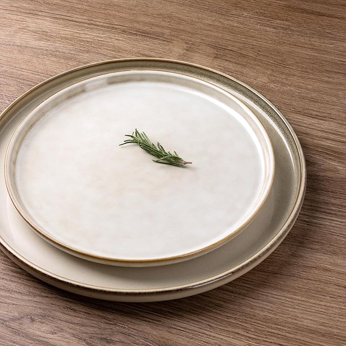 GBHOME Ceramic Dinnerware Sets for 8, 24 Pieces Stoneware Plates and Bowls Sets, Scratch Resistant Dishes, Dishwasher & Microwave Safe, Reactive Glaze-Cappuccino