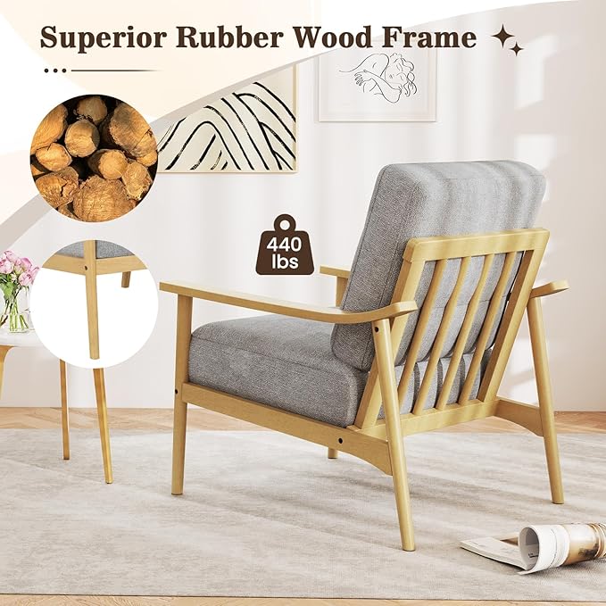 Giantex Mid Century Modern Accent Chair Set of 2, Max Load 440 LBS Upholstered Living Room Chair w/Rubber Wood Armrests & Legs, Removable Back Cushion, Comfy Reading Arm Chair for Bedroom