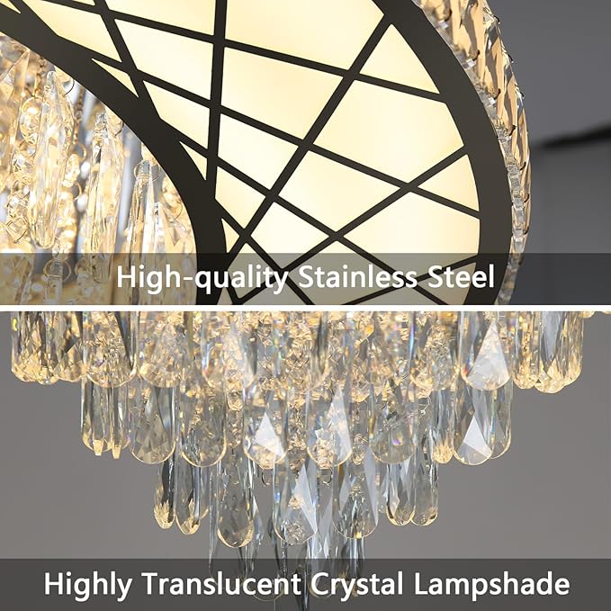 Modern Chandelier Crystal Bedroom Ceiling Chandeliers Light for Dining Room Entrance with 30W Dimmable LED Bulbs Black Lights Fixture
