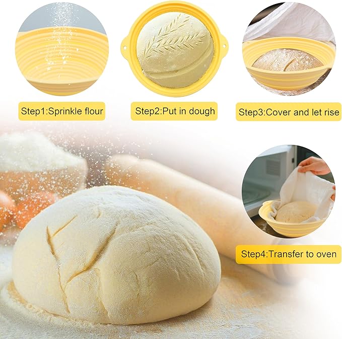 Silicone Proofing Basket Set Round & Oval - D'ita Collapsible Bread Banneton with Tools (Non-Stick, Easy Clean) Complete Baking Gift Kit Bread Proofing for Home Bakers