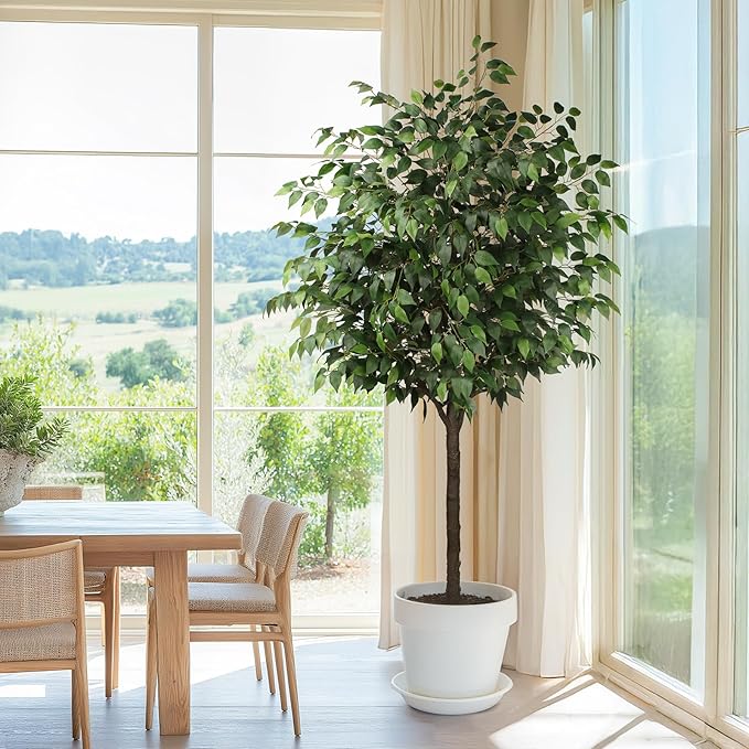 Artificia Ficus Tree 7Ft Tall Silk Ficus Tree with Plastic Pot for Office and Home Decor,Decorative Artificial Plant for Indoors and Outdoors,Fake Ficus Lyrata Plant All Year Round Decoration
