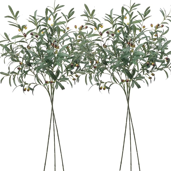 SHACOS 6 PCS Fake Olive Branches for Vases 39" Tall Long Greenery Stems Faux Olive Tree Branches Artificial Olive Leaf Stems with Olive Fruits Fake Plant for Home Wedding Greenery Decor