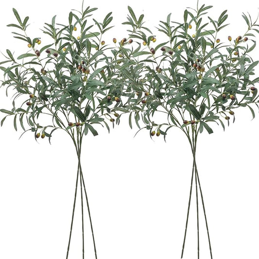 SHACOS 6 PCS Fake Olive Branches for Vases 39" Tall Long Greenery Stems Faux Olive Tree Branches Artificial Olive Leaf Stems with Olive Fruits Fake Plant for Home Wedding Greenery Decor