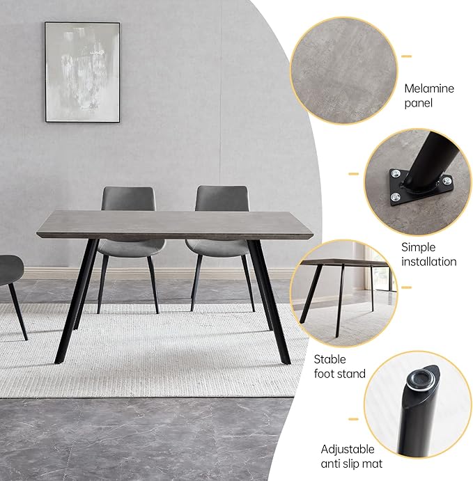 ZckyCine Modern 5-Piece Dining Table Set Rectangular Wood Table with 4 Upholstered Leather Chairs, Seats 4