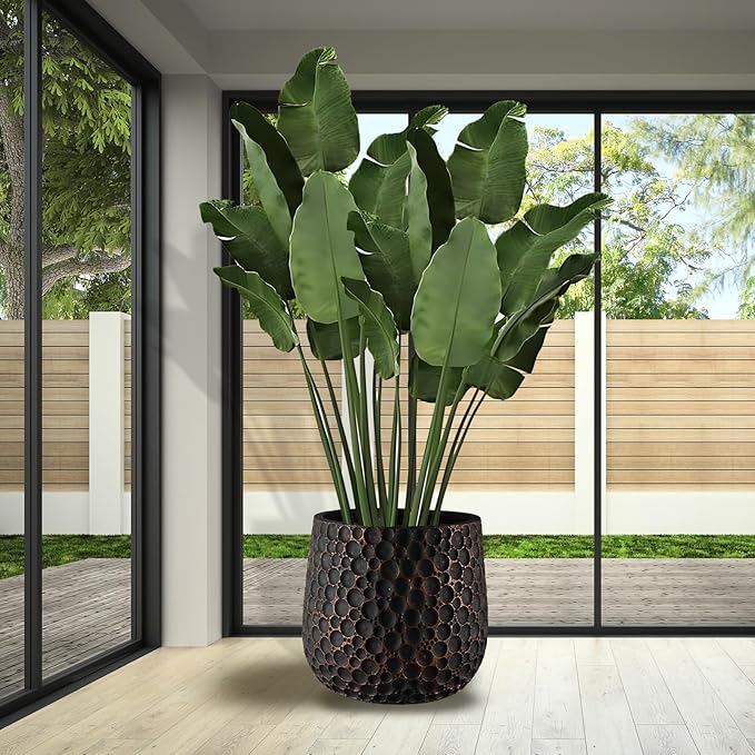 Craft flowerpots 18"+13"+9" Dia Round Concrete Planter Set of 3 Large Outdoor/Indoor Planter Pots Containers with Drainage Holes and Rubber Plug for Home Garden (Black, Large)