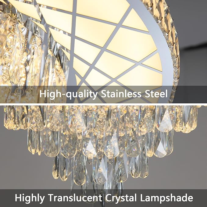 Modern Chandelier Crystal LED Ceiling Chandeliers Light for Bedroom Dining Room with 30W Dimmable Bulbs Silver Lights Fixture