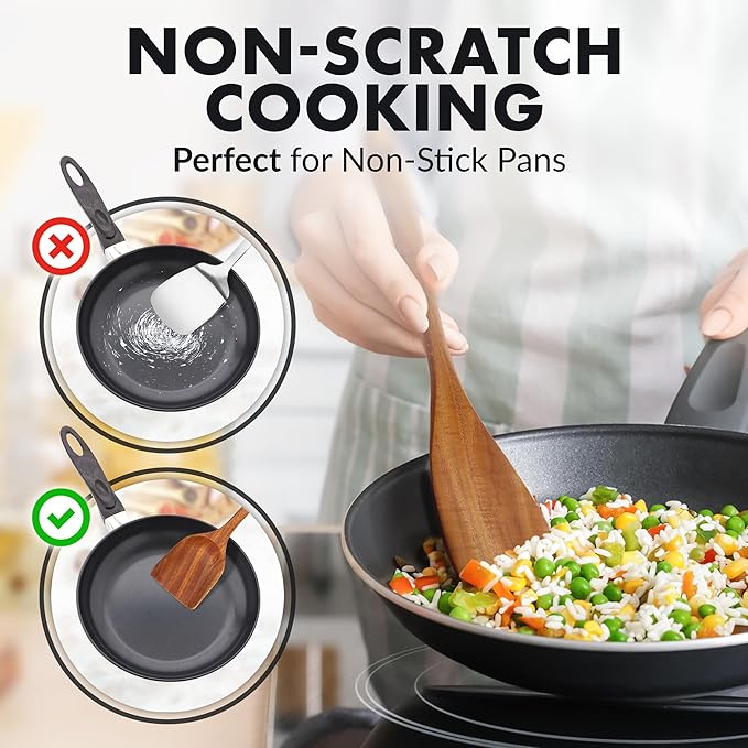 Zulay Kitchen 12-Piece Teak Wooden Utensils for Cooking - Natural Teak Utensil Set with Premium Gift Box - Non-Stick Wooden Spoons for Cooking - Kitchen Gift Set - Comfortable Grip Wooden Utensil Set