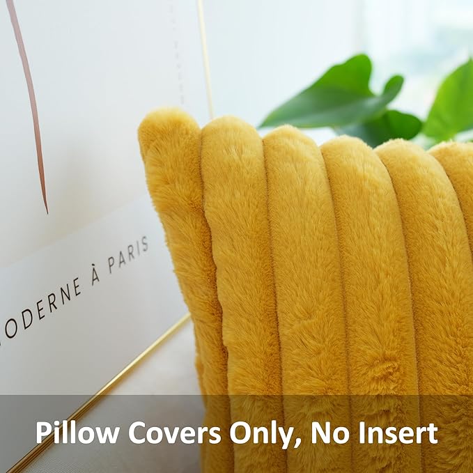 JOJUSIS Pack of 2 Faux Fur Plush Decorative Throw Pillow Covers Couch Cushion Case Soft Pillowcases (Mustard Yellow, 16 x 16-Inch)
