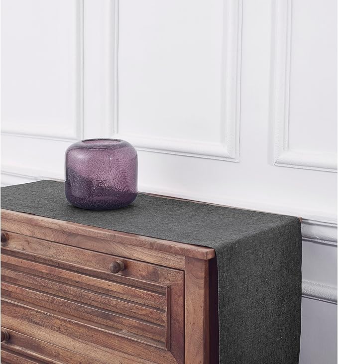Solino Home Linen Small Table Runner 60 Inches - Athena, 100% Pure Linen Charcoal Grey Table Runner 14 x 60 Inch Ideal for Dresser and Coffee Tables - Halloween, Thanksgiving