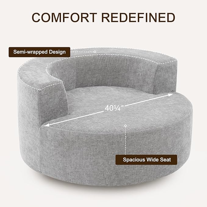 Furnimart Oversized Barrel Accent Chair, 360° Swivel Round Upholstered Sofa, Chenille High-Resilience Sponge, No Assembly Wide Seat for Living Room, Bedroom, Apartment(Gray)