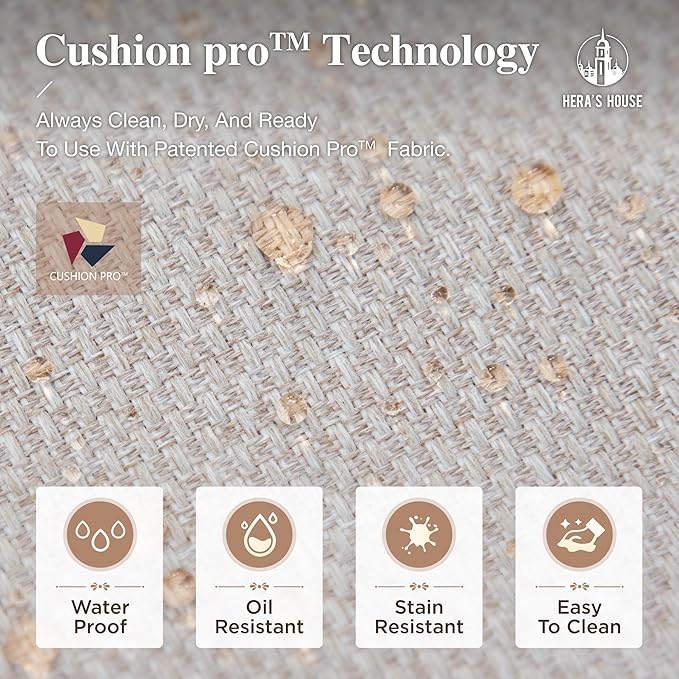 HERA'S HOUSE 4 Piece Patio Furniture Set with 56" Fire Pit Table, 2 x Swivel Cushioned Chair, 1 x 3-Seat Sofa, 5-Seats Outdoor Conversation Set for Lawn Garden Deck, Beige